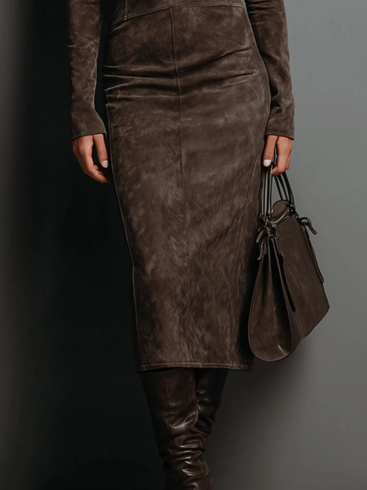 LORETTE | Lange midi jurk bruin