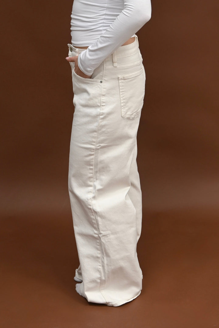 Calm wide leg jeans - crème