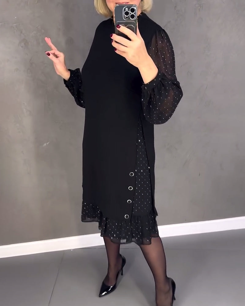TINA | Elegante Jurk met Transparante Mouwen en Flatterende Snit voor Herfstgelegenheden
