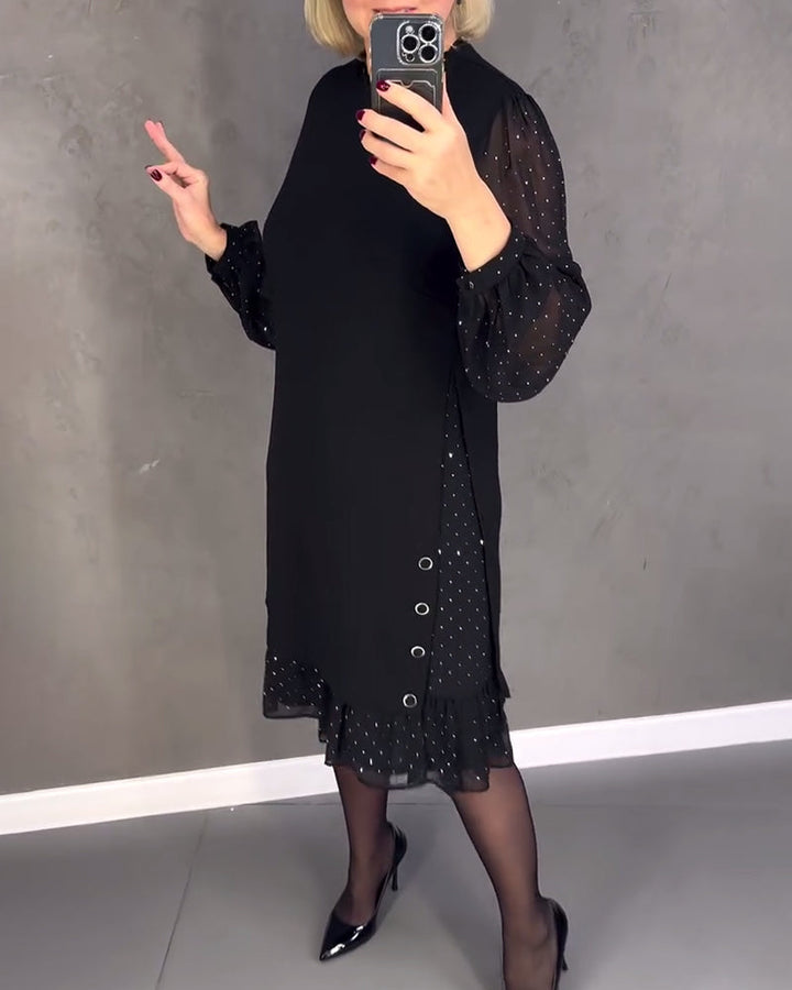 TINA | Elegante Jurk met Transparante Mouwen en Flatterende Snit voor Herfstgelegenheden