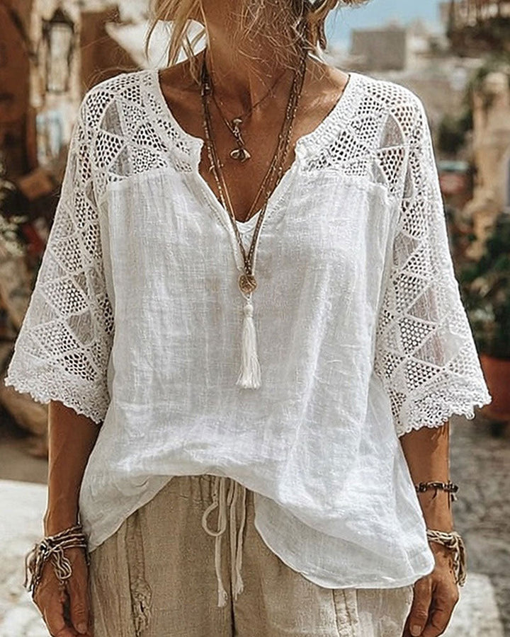 Cynthia | V-Neck Blouse with Lace Detail