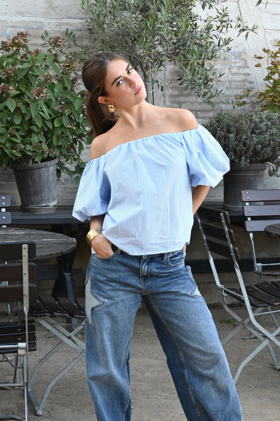 Fiore blouse striped - blauw/wit