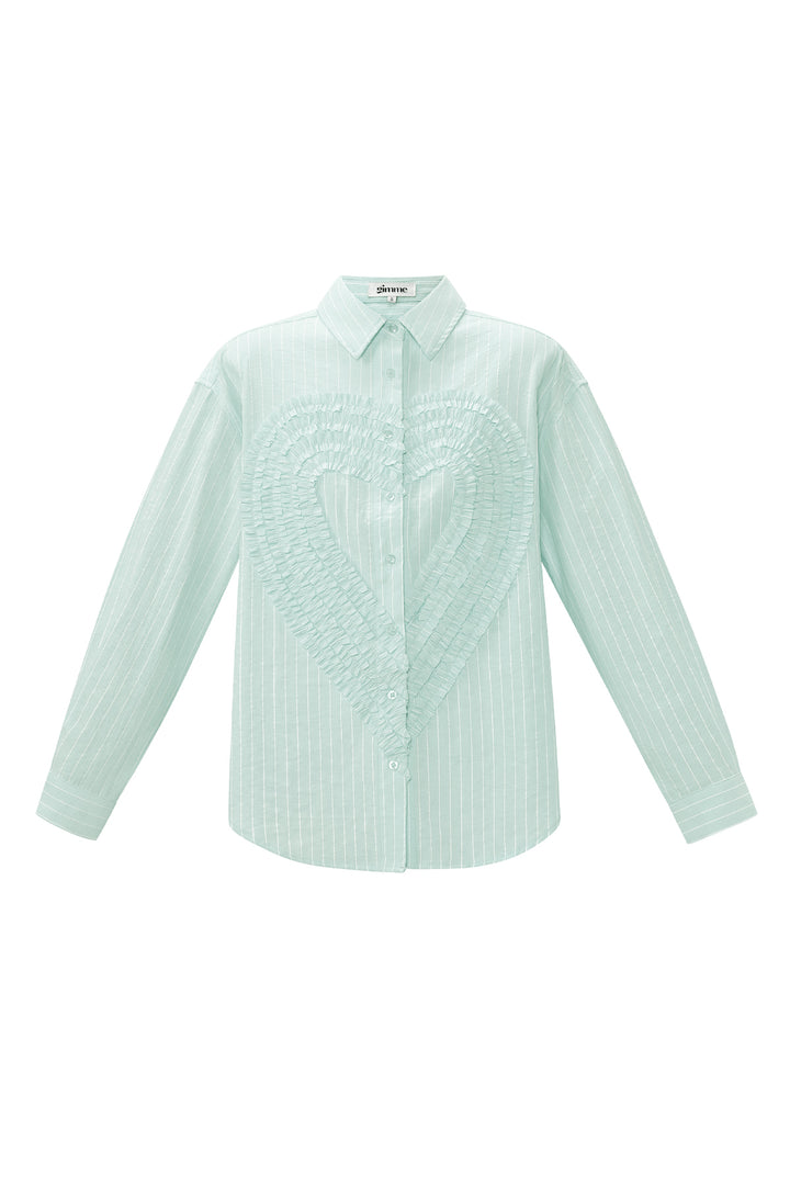 Cotton Woven Vrouwen Overhemd Casual Stripes Hart Ruffle Detail