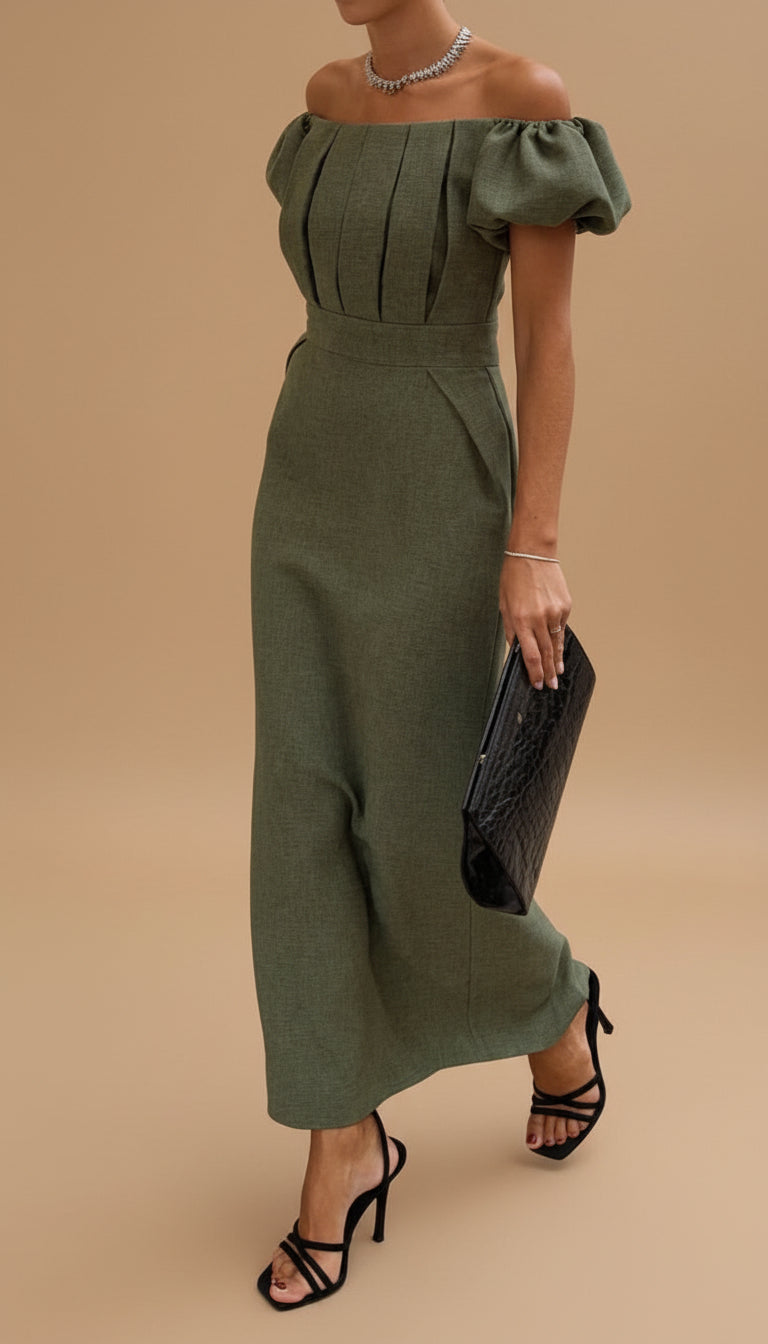 ANNEKE | Elegante Midi Jurk met Geaccentueerde Taille en Tijdloze Avondstijl