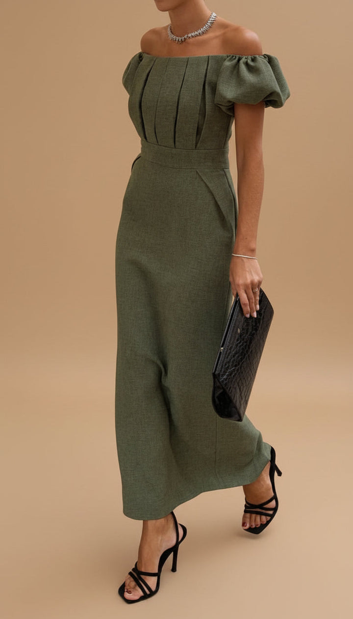 ANNEKE | Elegante Midi Jurk met Geaccentueerde Taille en Tijdloze Avondstijl
