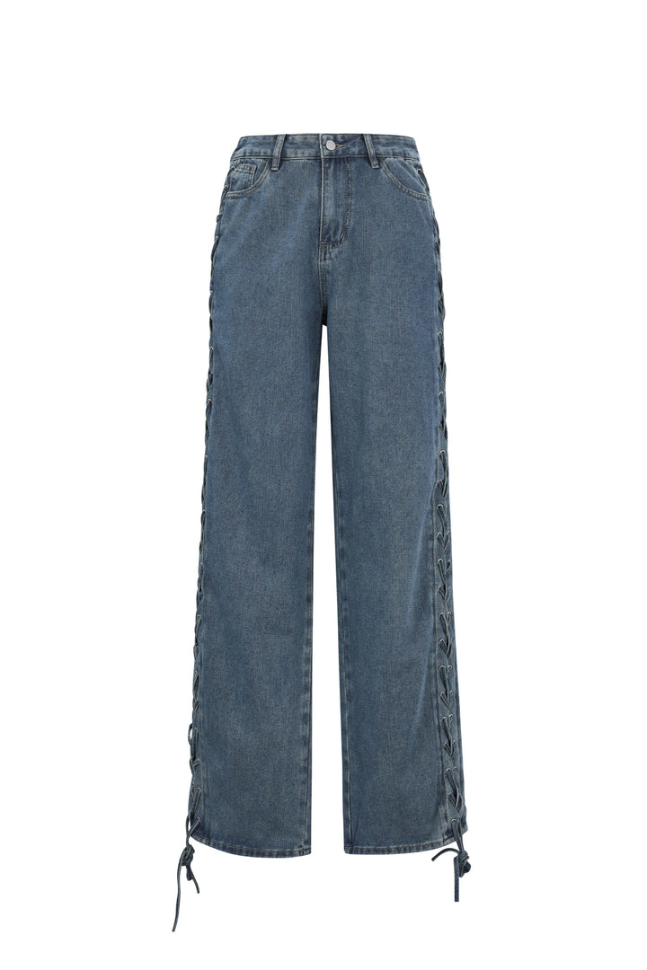 Geweven Katoen Vrouwen Rechte Broek Met Sluiting Casual