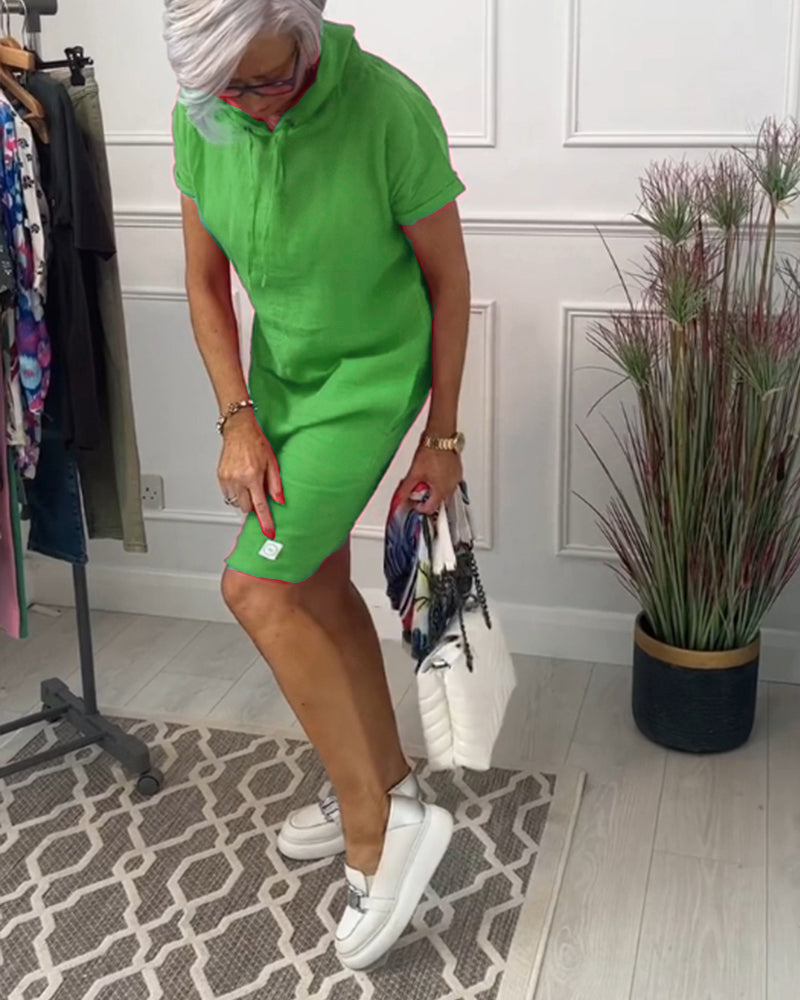 FARA | Casual Jurk met Kap en Korte Mouwen Perfect voor de Zomer