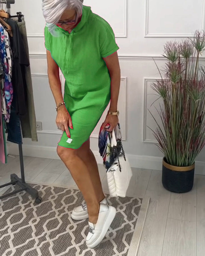 FARA | Casual Jurk met Kap en Korte Mouwen Perfect voor de Zomer