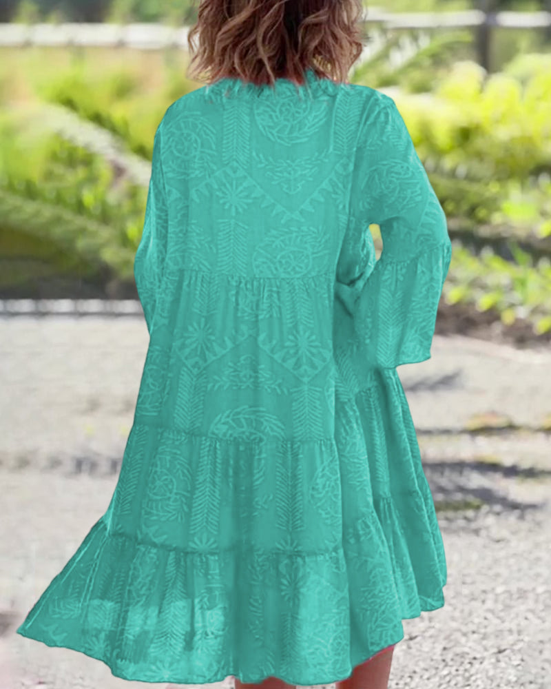 YONA | Lange Jurk met Boho Print en 3/4 Mouwen met Klok