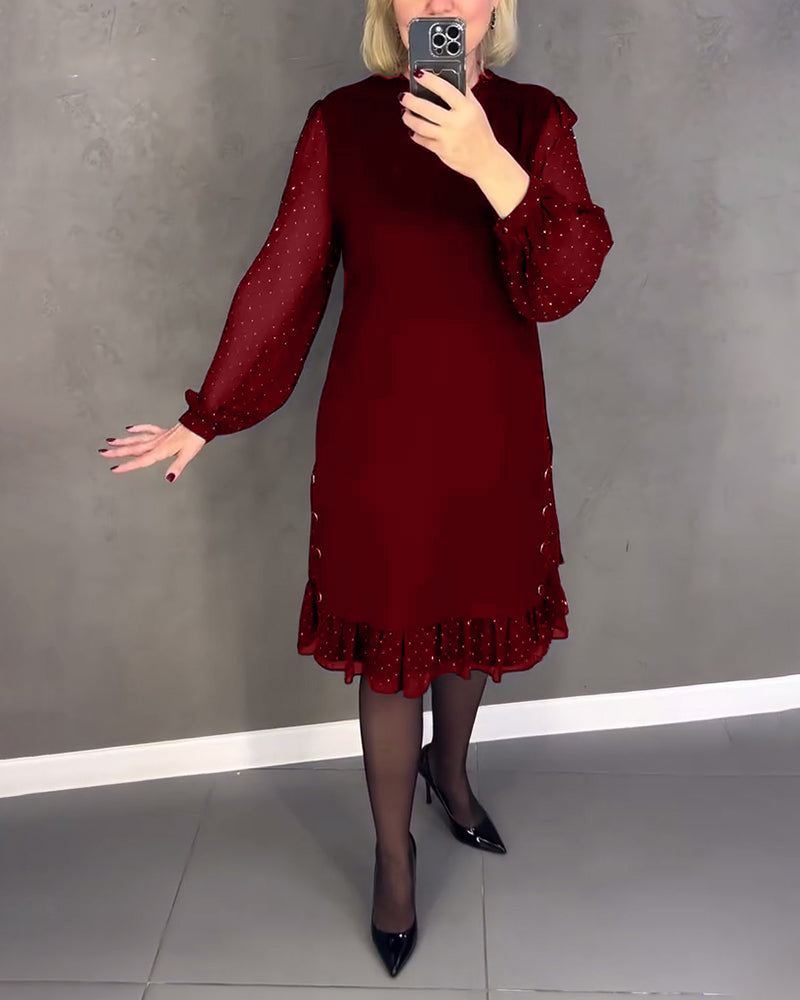 TINA | Elegante Jurk met Transparante Mouwen en Flatterende Snit voor Herfstgelegenheden
