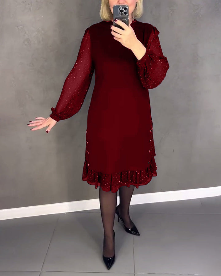 TINA | Elegante Jurk met Transparante Mouwen en Flatterende Snit voor Herfstgelegenheden