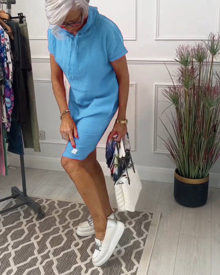 FARA | Casual Jurk met Kap en Korte Mouwen Perfect voor de Zomer