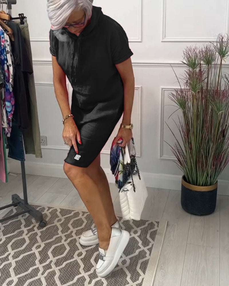 FARA | Casual Jurk met Kap en Korte Mouwen Perfect voor de Zomer