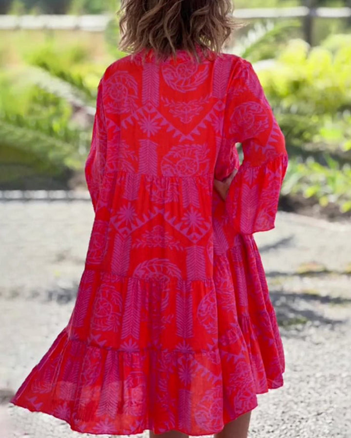 YONA | Lange Jurk met Boho Print en 3/4 Mouwen met Klok