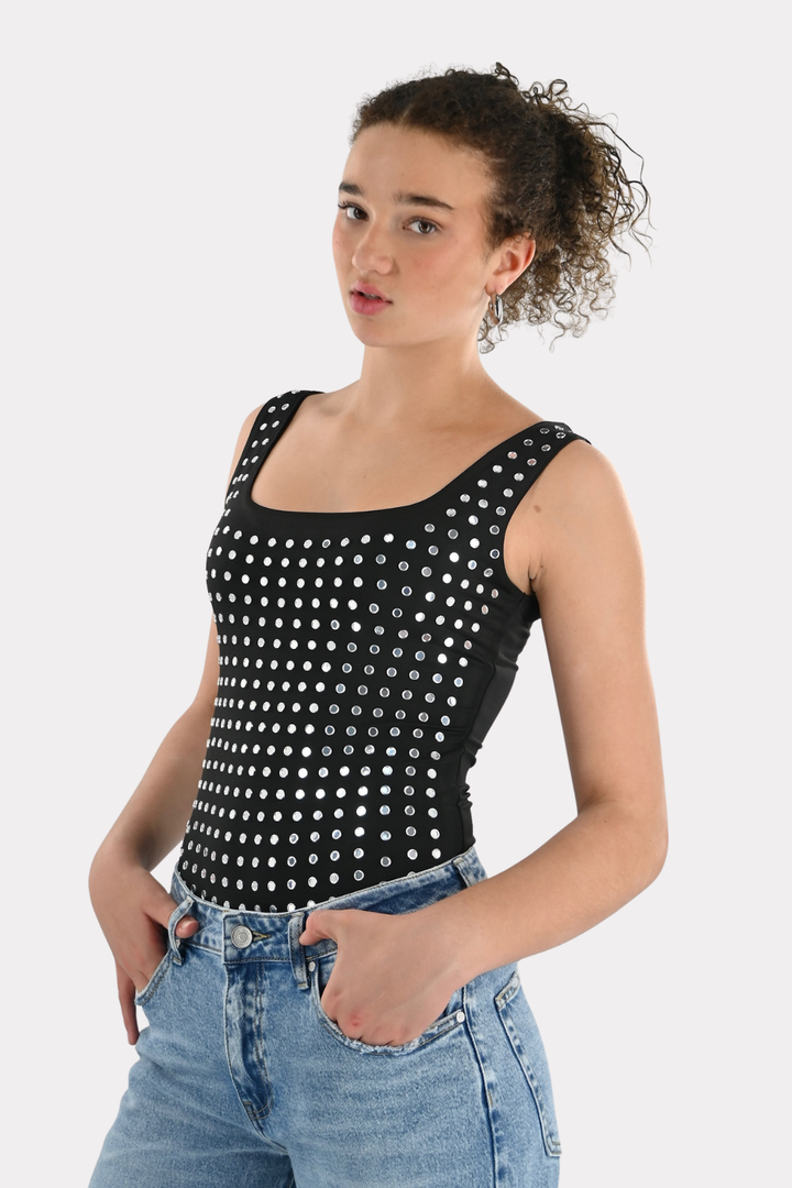 Amelie studded body - zwart