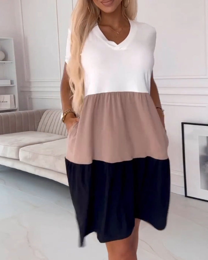 FIONA | Casual Zomerjurk met Korte Mouwen en Color Block Design