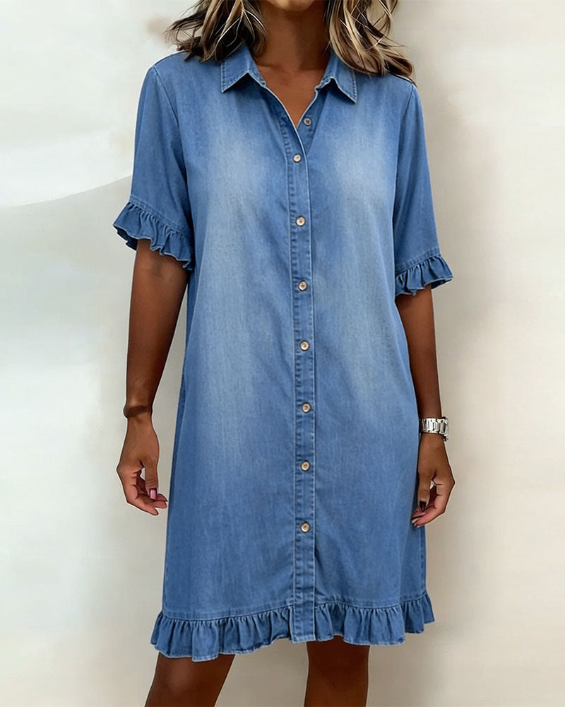 FIORA® | Comfortabel en stijlvolle denim jurk met Flatterende Rimpeling