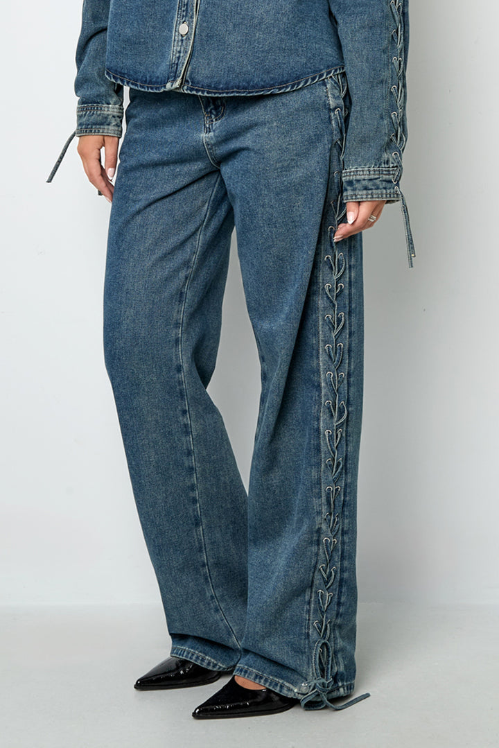 Geweven Katoen Vrouwen Rechte Broek Met Sluiting Casual