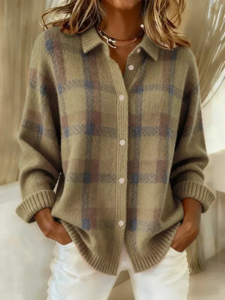 ANNETTA| Retro Geruit Casual Trui met Contrast