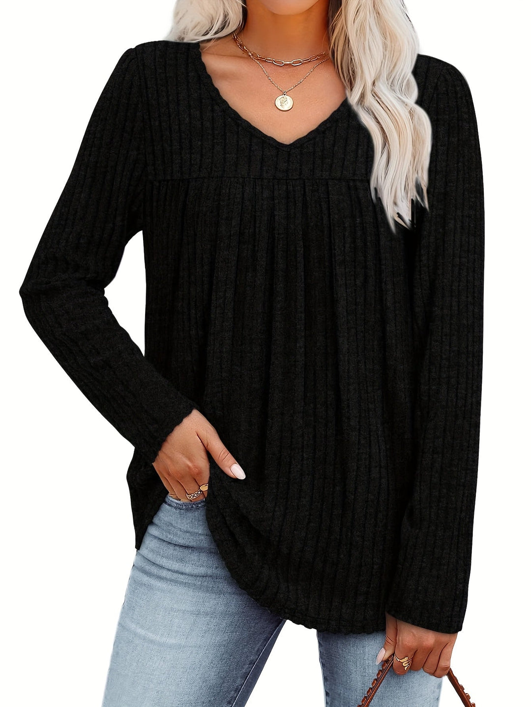 LILA | Elegante V-Hals Blouse met Flatterende Plooidetails