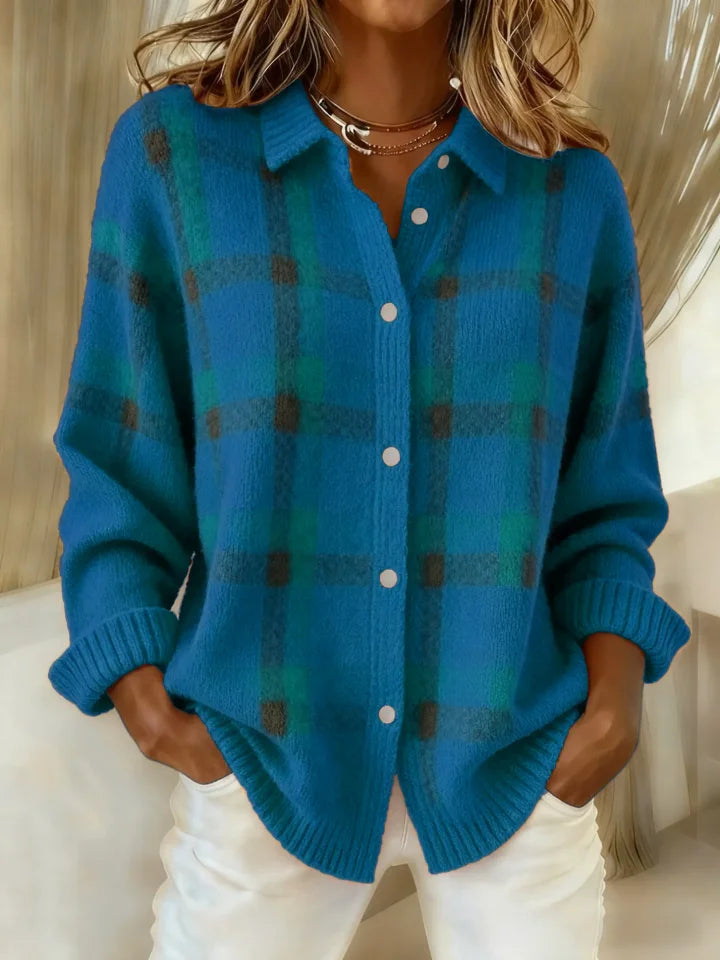 ANNETTA| Retro Geruit Casual Trui met Contrast