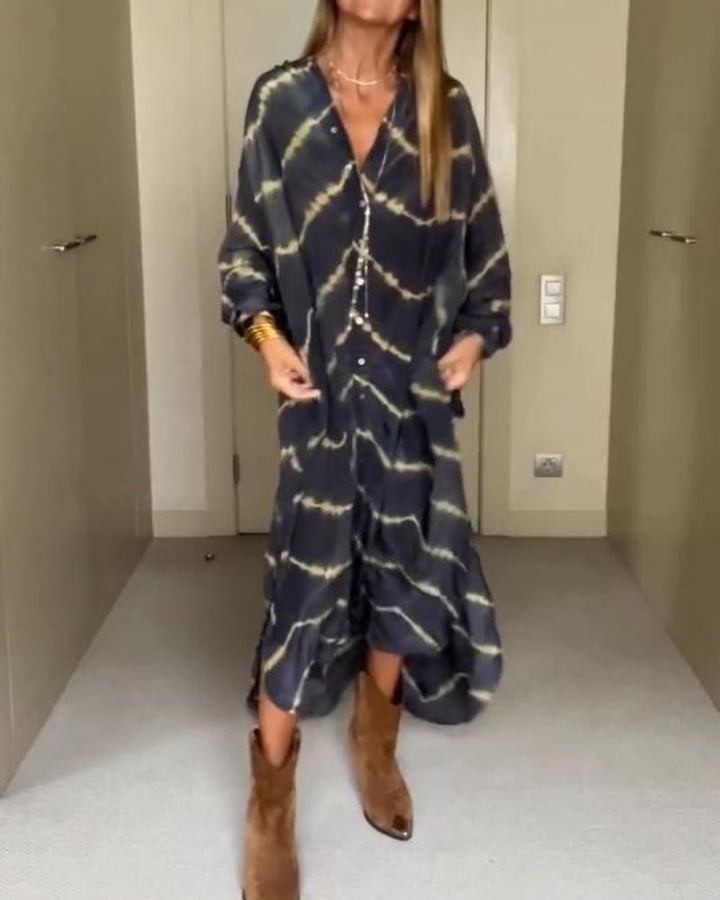RITA | Lange Boho Jurk met V-hals en Vloeiende Lijn voor Dagelijkse Elegantie