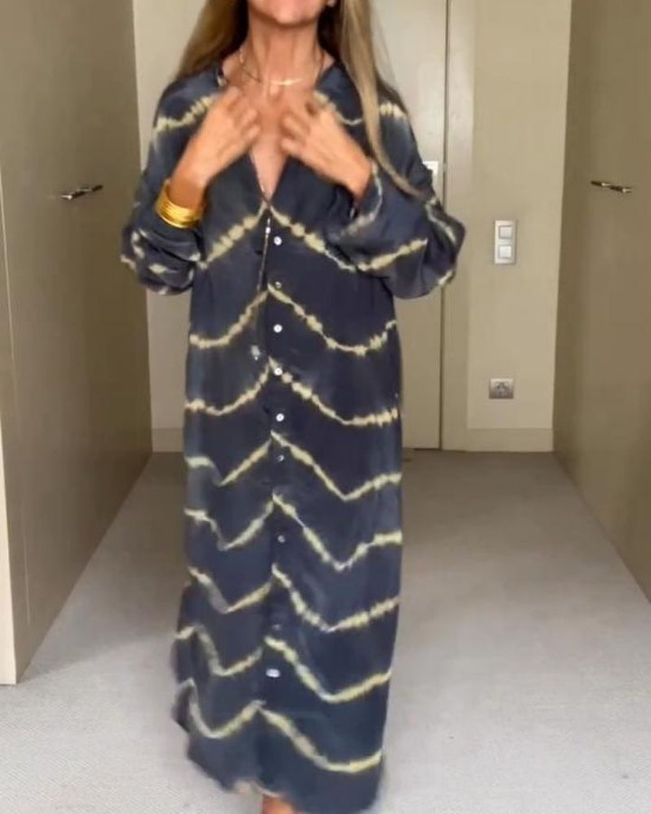 RITA | Lange Boho Jurk met V-hals en Vloeiende Lijn voor Dagelijkse Elegantie