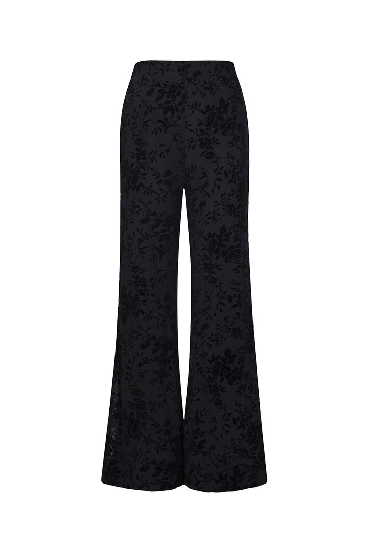 Mesh broek met suède bloemenprint – designed to match