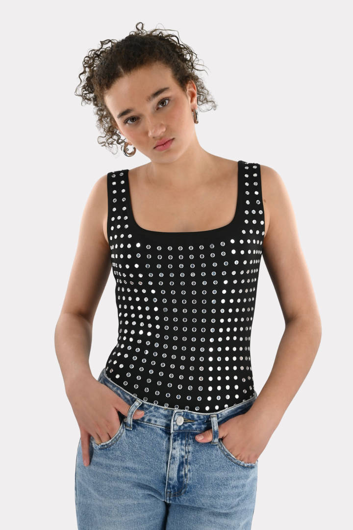 Amelie studded body - zwart