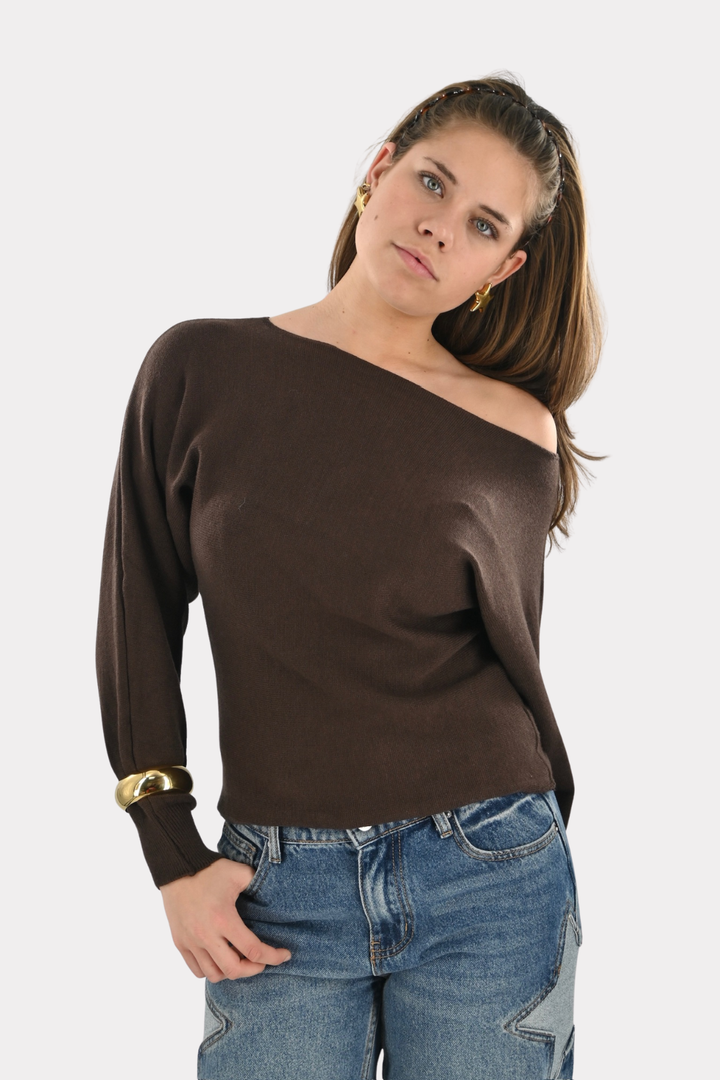 Menthe off shoulder knit - bruin
