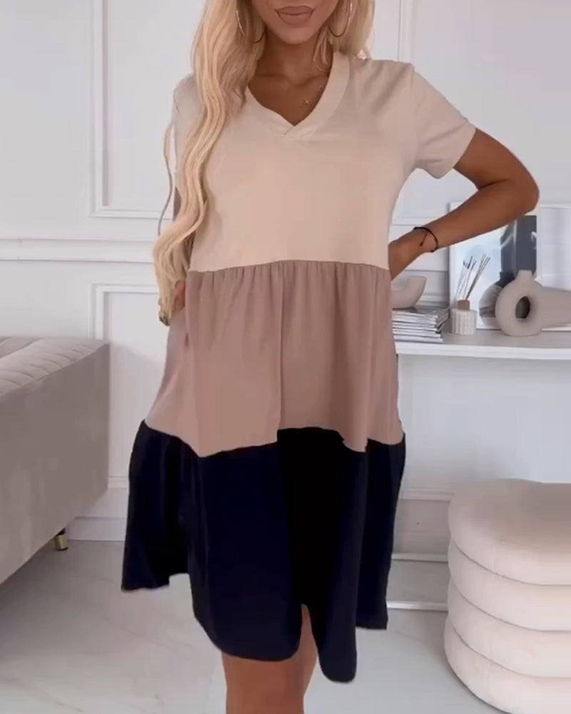 FIONA | Casual Zomerjurk met Korte Mouwen en Color Block Design