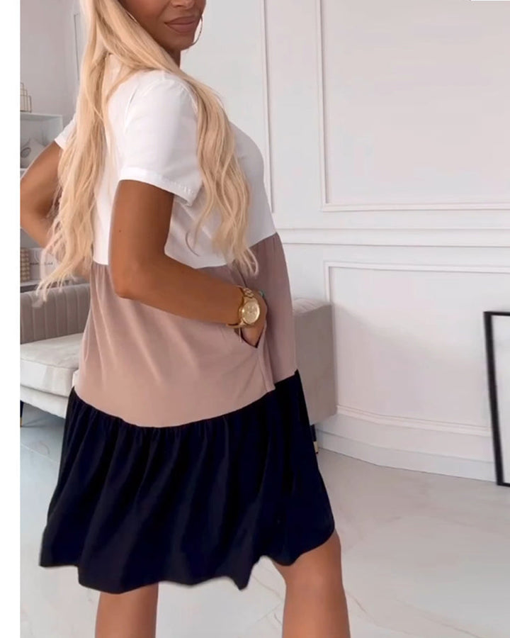 FIONA | Casual Zomerjurk met Korte Mouwen en Color Block Design