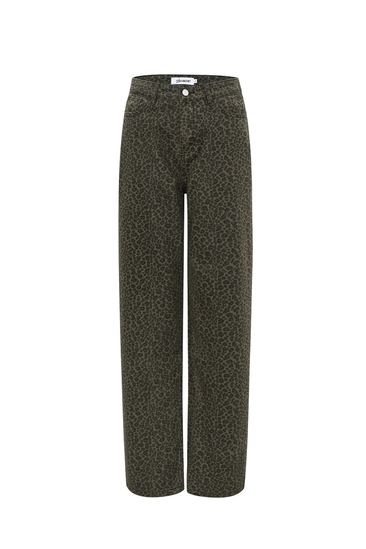 Geweven Katoen Vrouwen Rechte Broek Luipaardprint Herfst/Winter