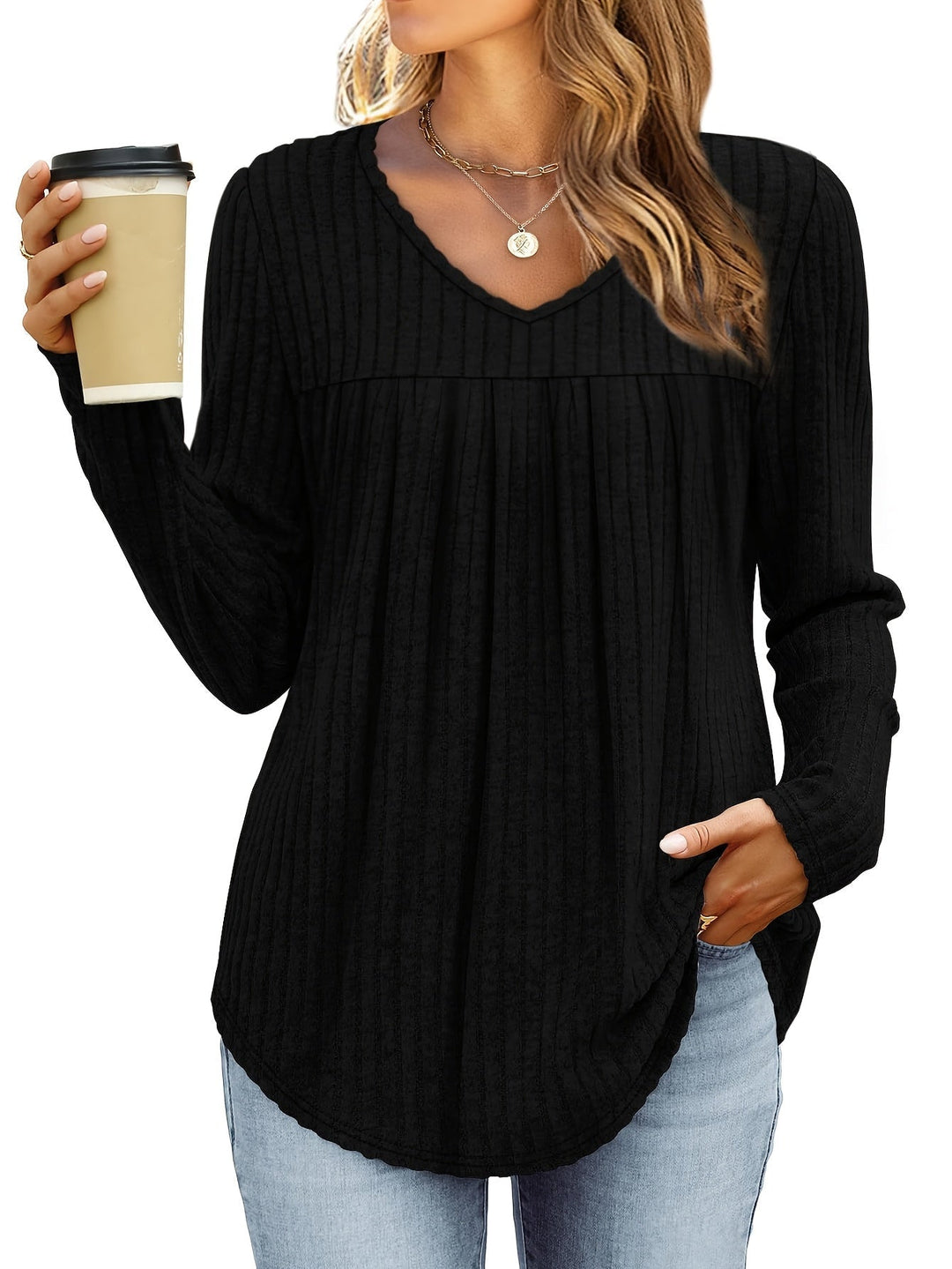 LILA | Elegante V-Hals Blouse met Flatterende Plooidetails