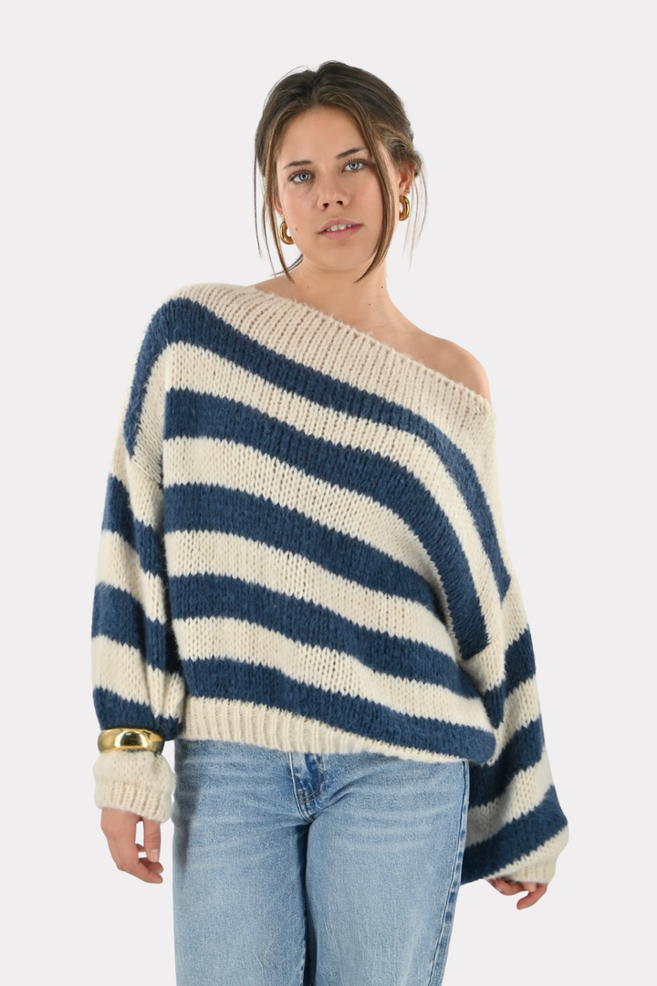 Kato off shoulder knit - navy/wit