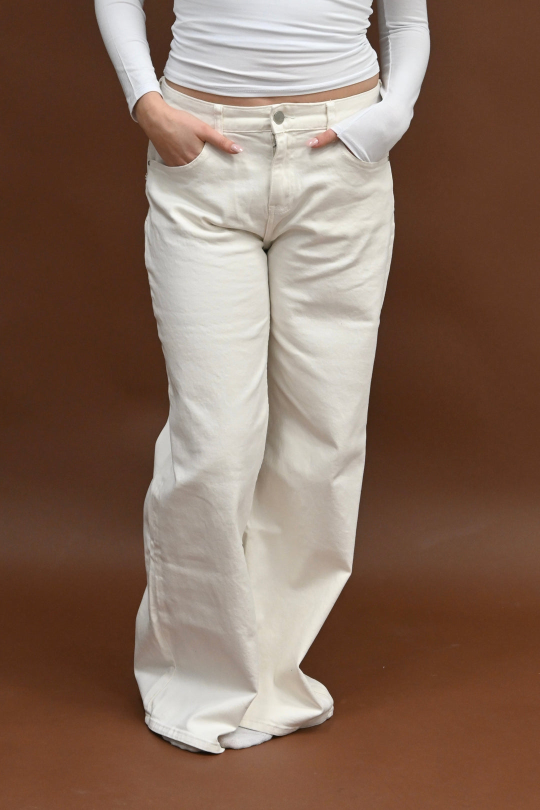Calm wide leg jeans - crème