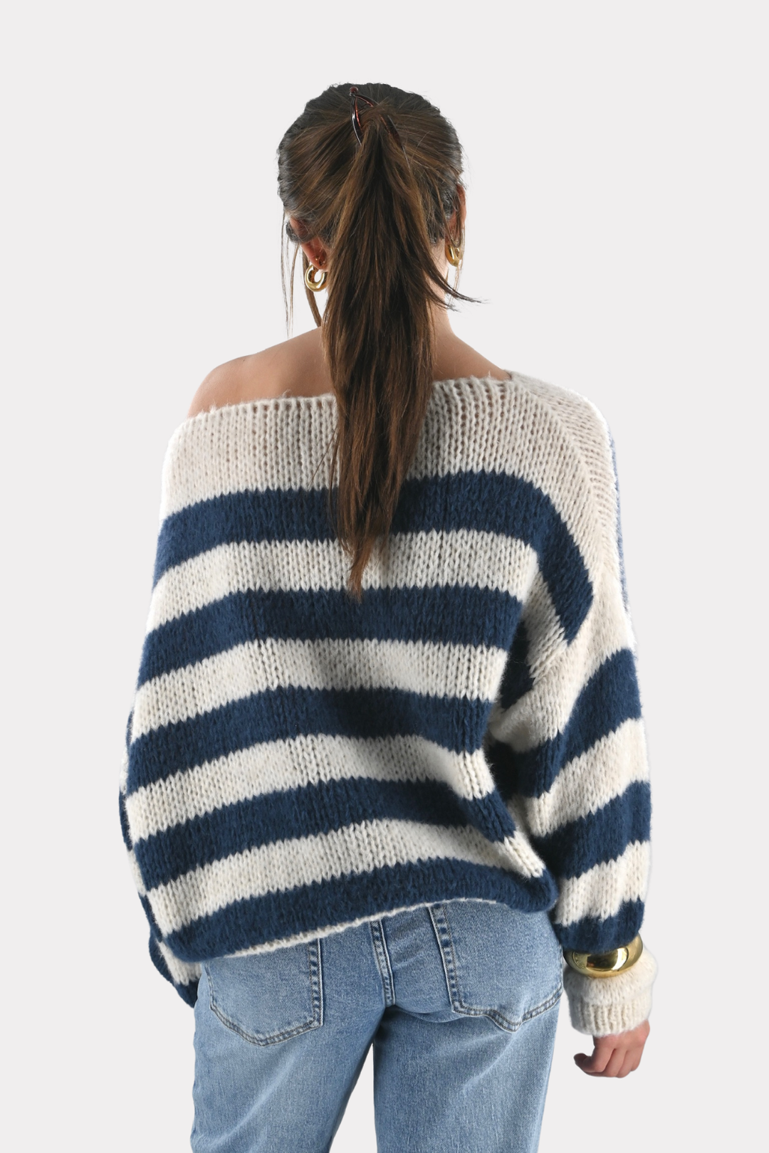 Kato off shoulder knit - navy/wit