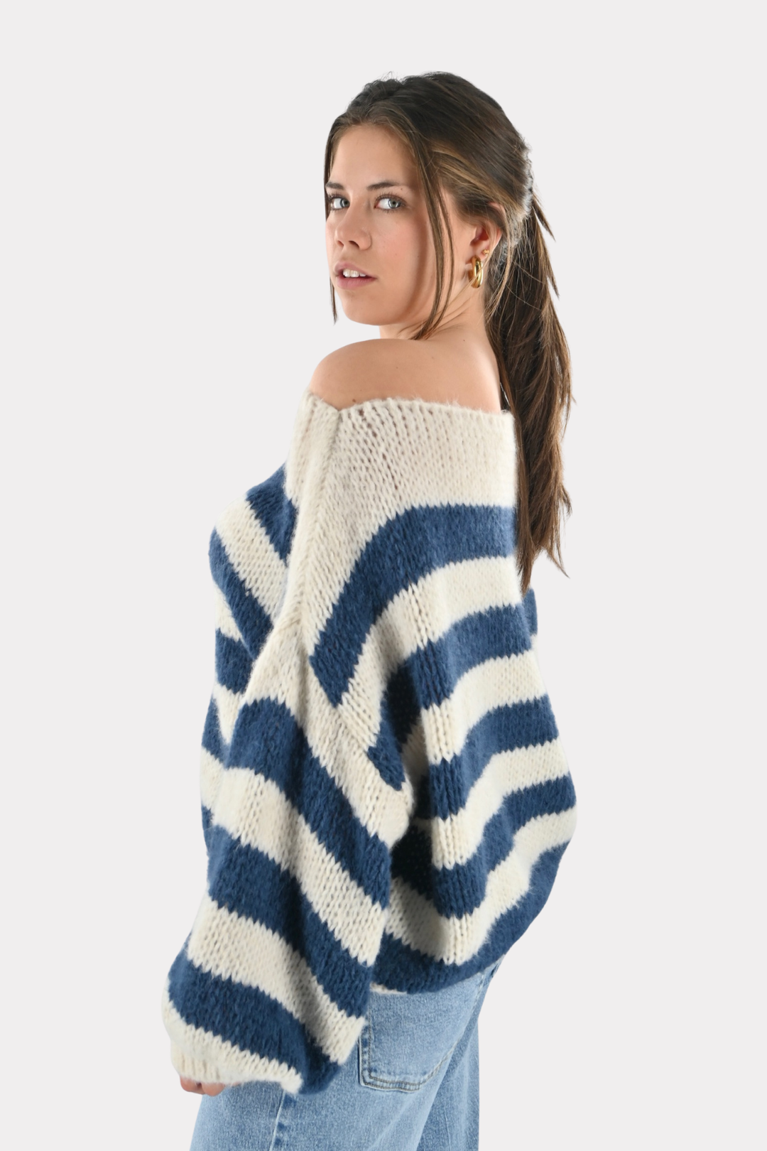 Kato off shoulder knit - navy/wit
