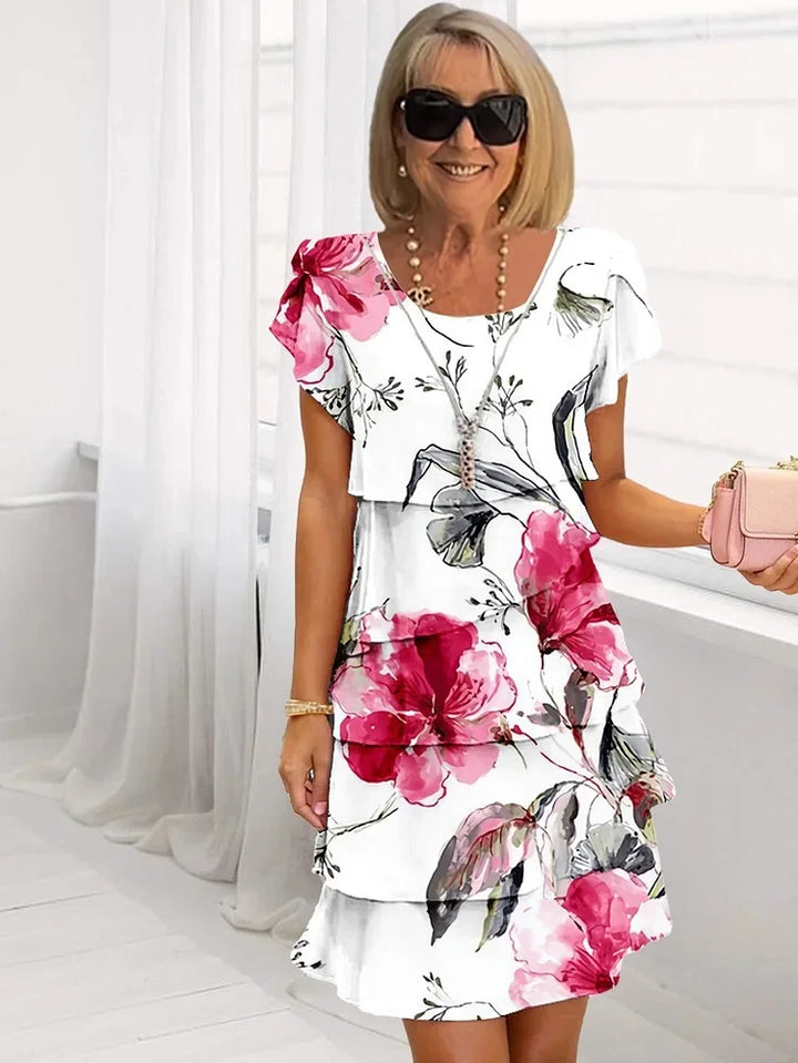 MOYA | Lange Bloemenjurk met Een Flatterende en Elegante Pasvorm