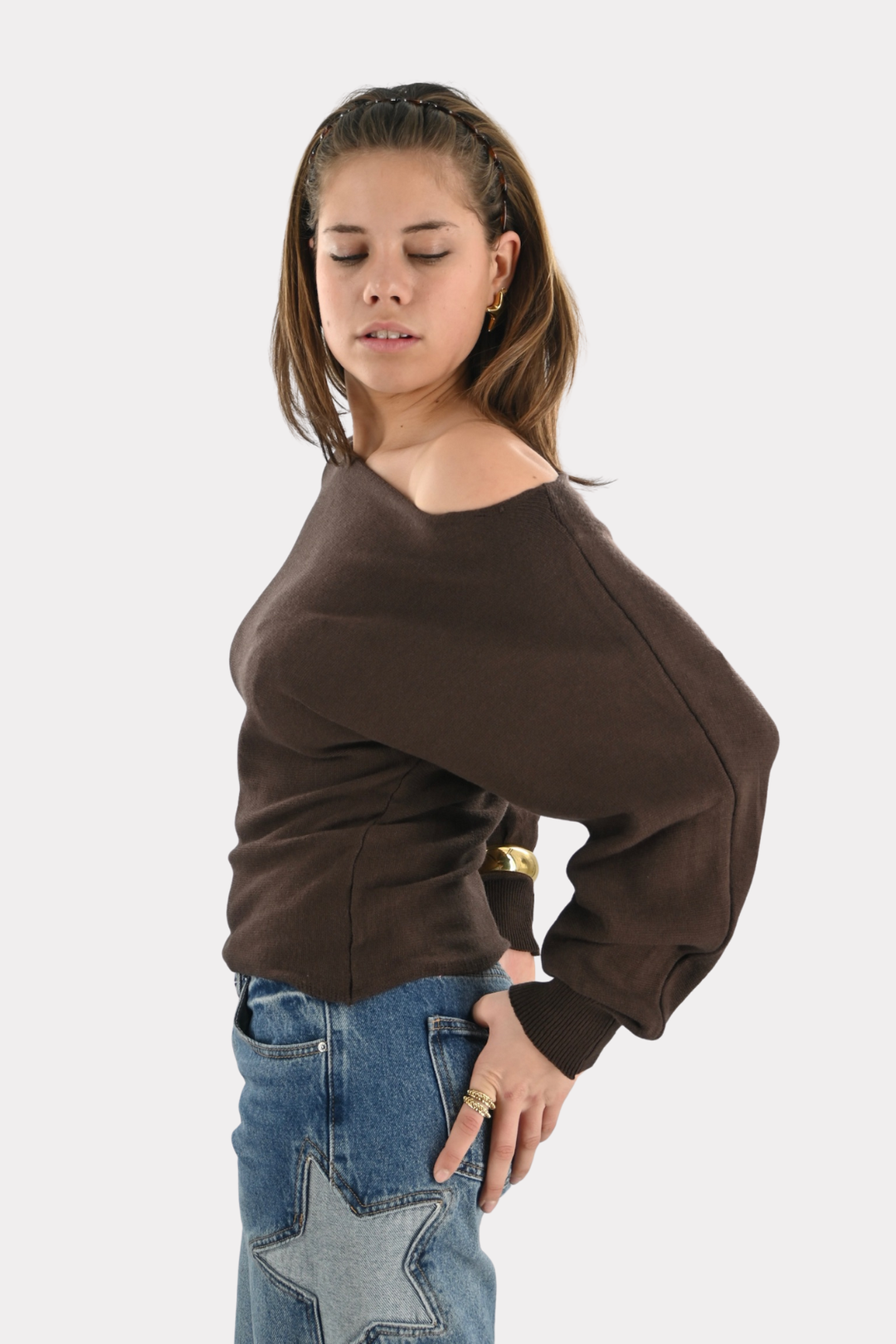 Menthe off shoulder knit - bruin
