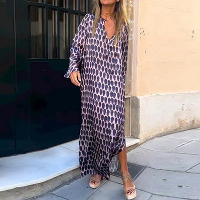 TINA | Lange Jurk met Geometrische Print en Elegante Snit voor Elke Gelegenheid