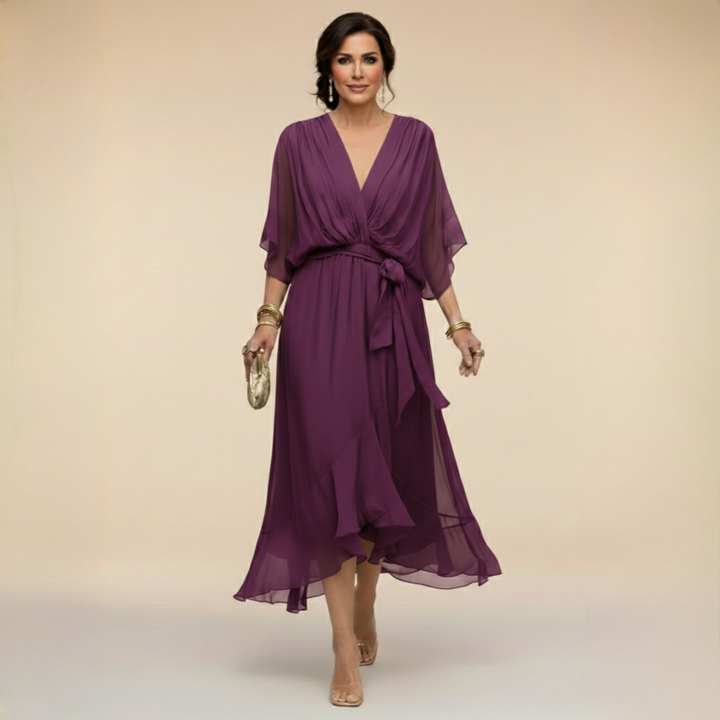 HELLEN | Elegante V-hals Jurk voor Tijdloze Klasse