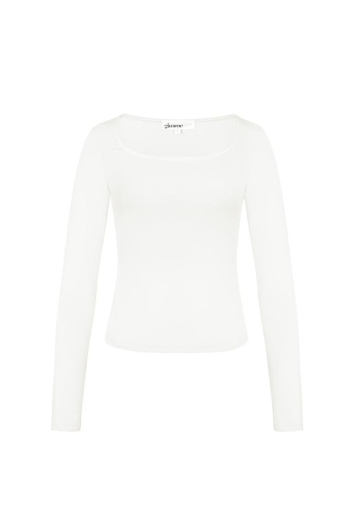 Polyester Vrouwen Lange Mouw Crop Top Vierkante Halslijn Bodycon Pasvorm
