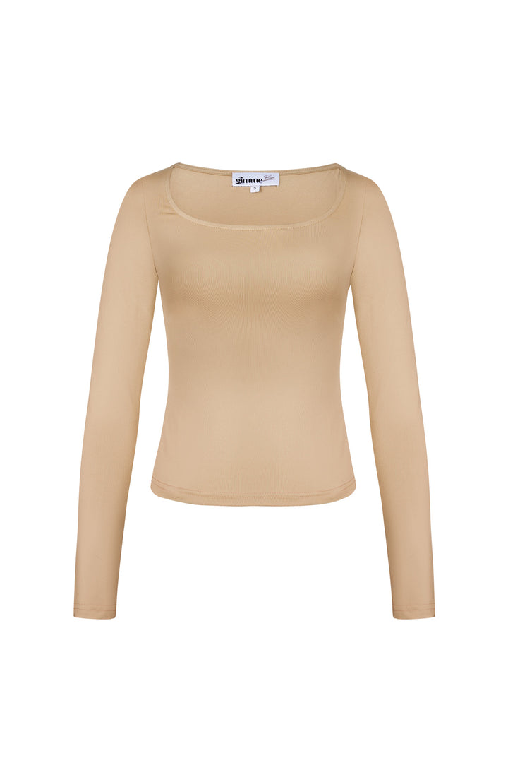 Polyester Vrouwen Lange Mouw Crop Top Vierkante Halslijn Bodycon Pasvorm