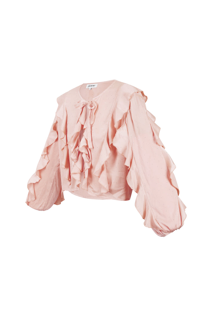 Polyester Vrouwen Lange Mouw Top Met Plooien Voorzijde Knoop