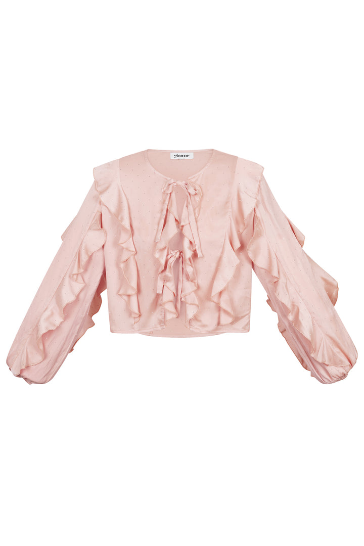 Polyester Vrouwen Lange Mouw Top Met Plooien Voorzijde Knoop