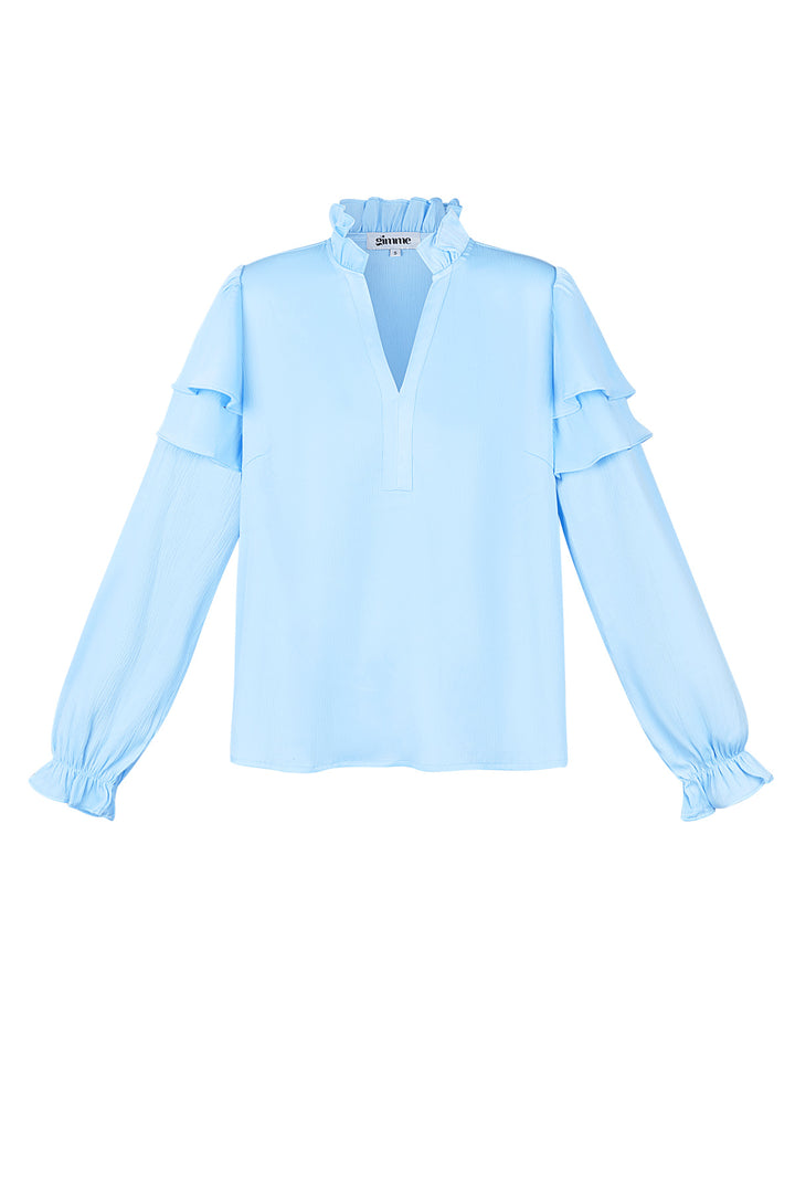 Polyester Vrouwen Lange Mouw Top Met Plooien V-Hals