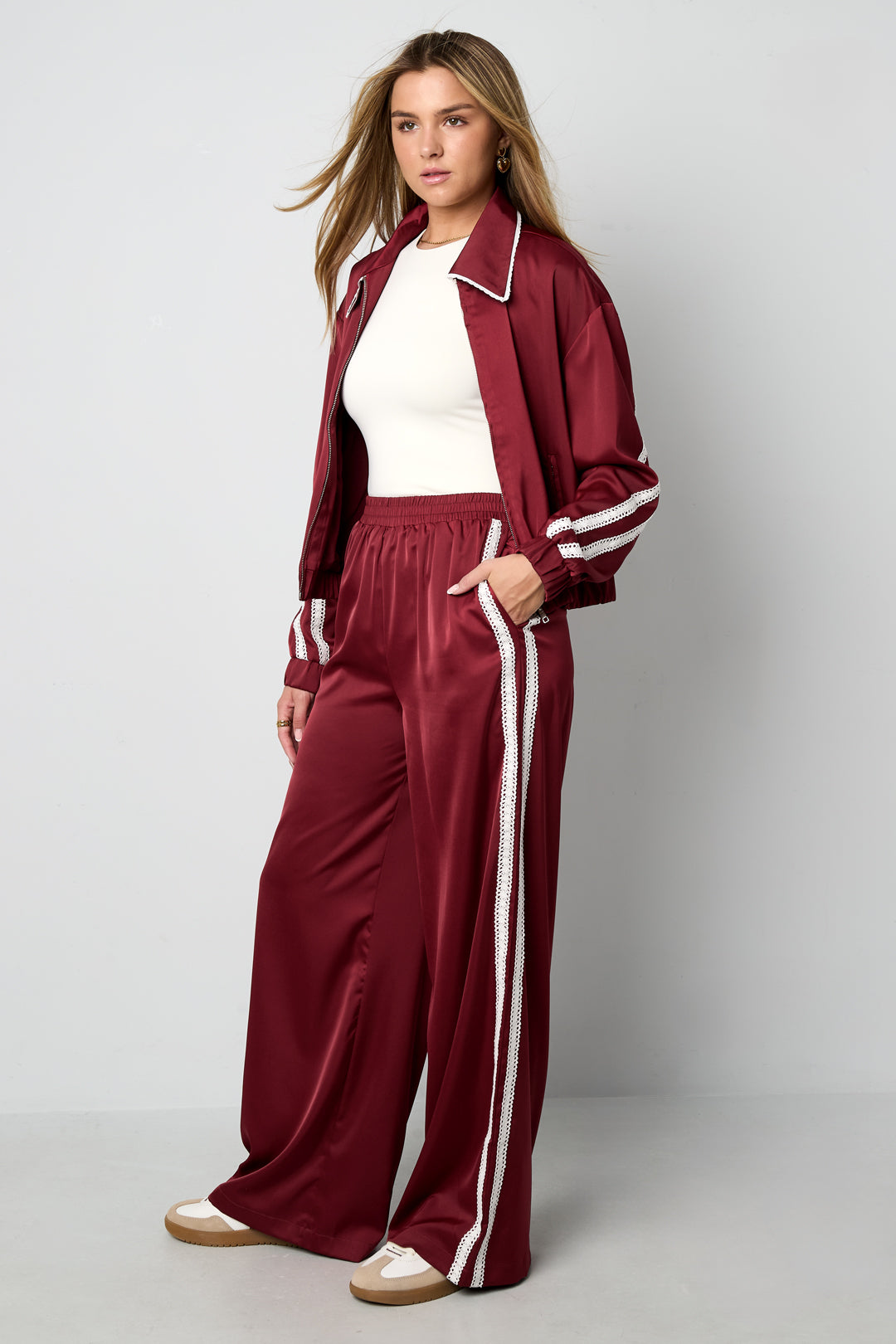 Geweven Polyestervezel Vrouwen Rechte Broek Sportief Kleurcontrast