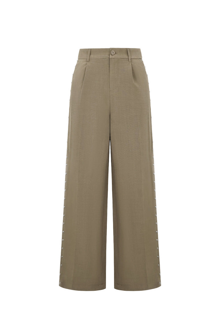 Geweven Polyestervezel Vrouwen Brede Broek Elegante Solide Kleur Herfst/Winter