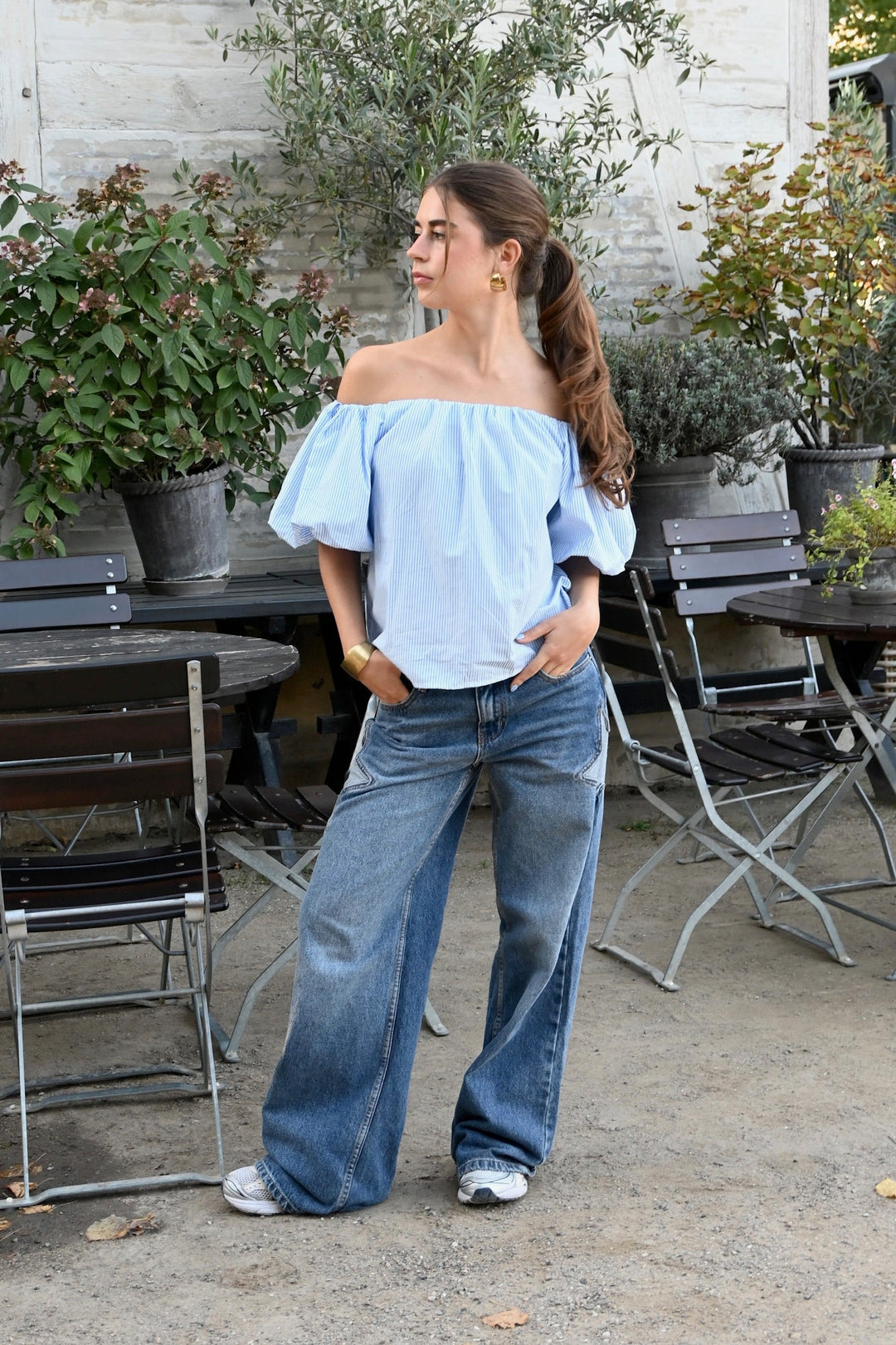 Fiore blouse striped - blauw/wit